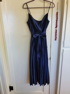 B. Darlin Navy Satin Wrap Maxi Dress with Tie Waist